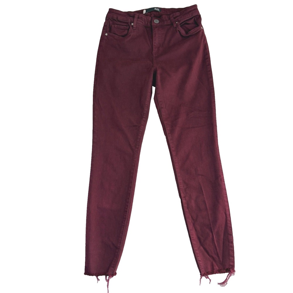 KUT From The Kloth Womens 6 Donna High Rise Burgundy Ankle Skinny Jeans Raw Hem